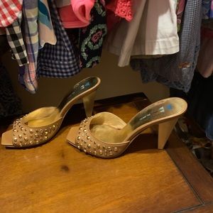 Danback tan leather studded heeled slides 6 1/2 M
